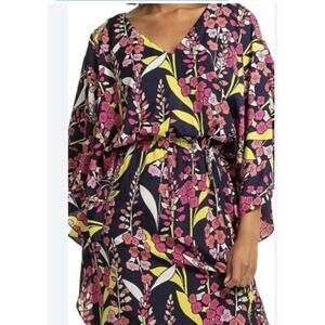 Trina Turk Medium Sentiment Pullover Floral Mid Retro Butterfly Sleeve Dress